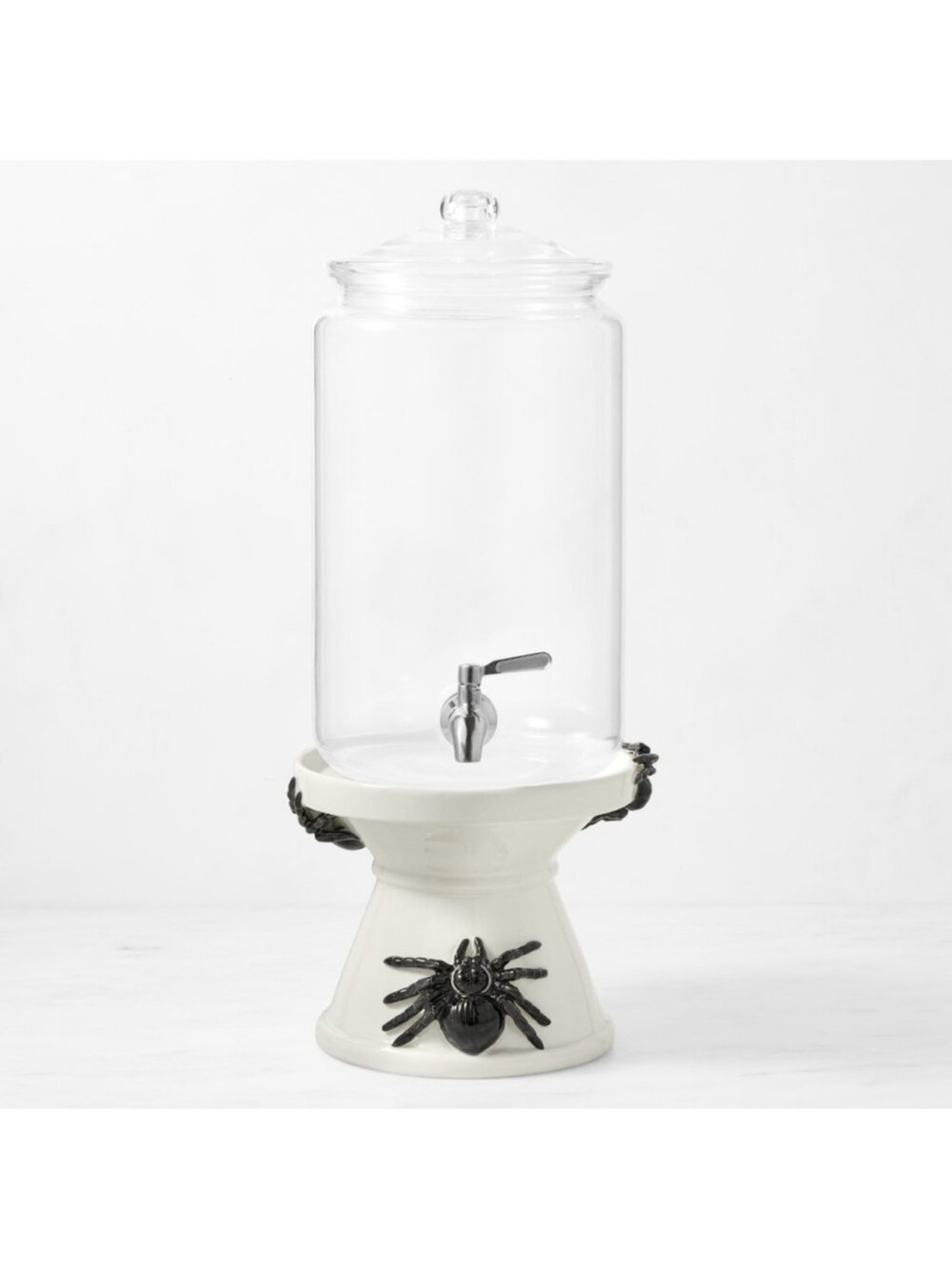 Williams Sonoma White Beverage Dispenser Base w/ Black Spiders, halloween! NWT!